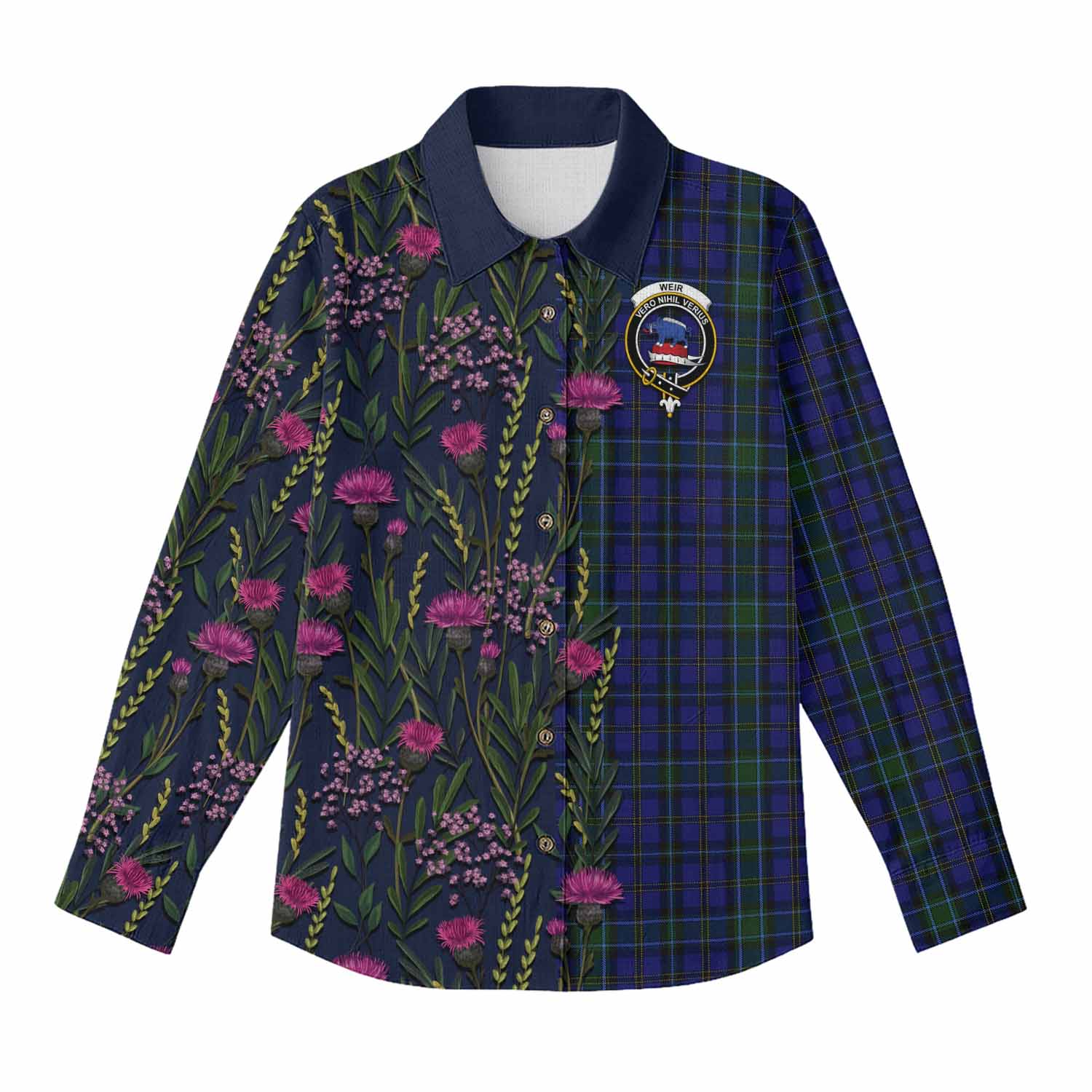 Weir Family Crest Tartan Women Casual Shirt Scottish Thistle Flower Pattern Half Style - Tartan Vibes Clothing