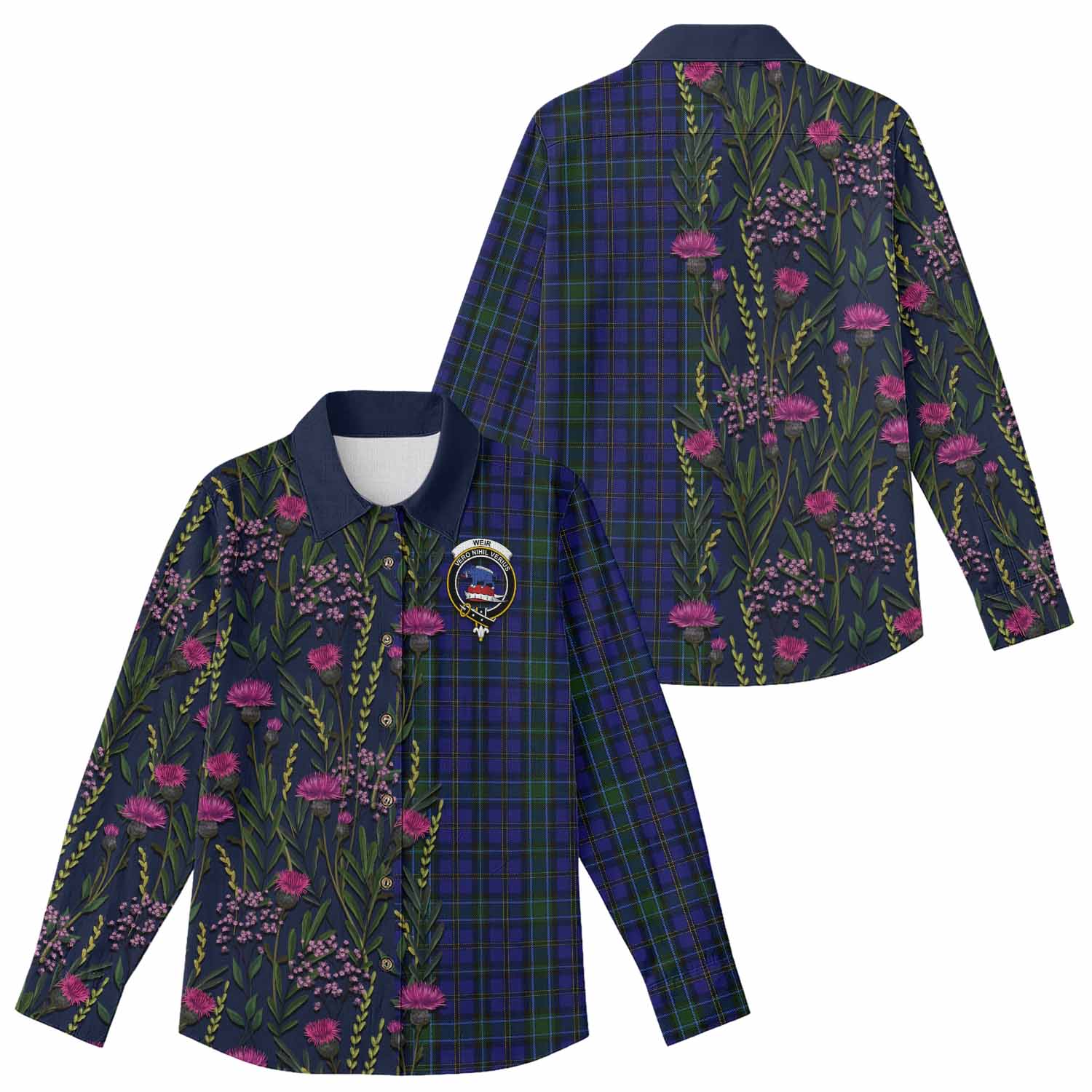 Weir Family Crest Tartan Women Casual Shirt Scottish Thistle Flower Pattern Half Style - Tartan Vibes Clothing