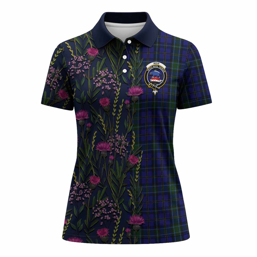 Weir Family Crest Tartan Women Polo Shirt Scottish Thistle Flower Pattern Half Style - Tartan Vibes Clothing