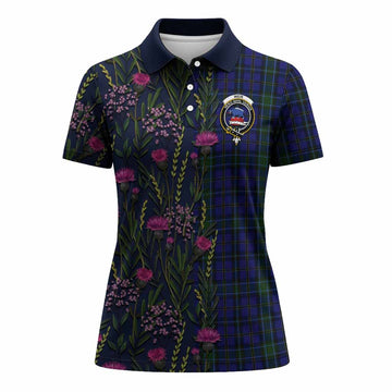 Weir Family Crest Tartan Women Polo Shirt Scottish Thistle Flower Pattern Half Style - Tartan Vibes Clothing