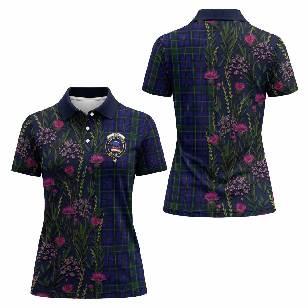 Weir Family Crest Tartan Women Polo Shirt Scottish Thistle Flower Pattern Half Style - Tartan Vibes Clothing