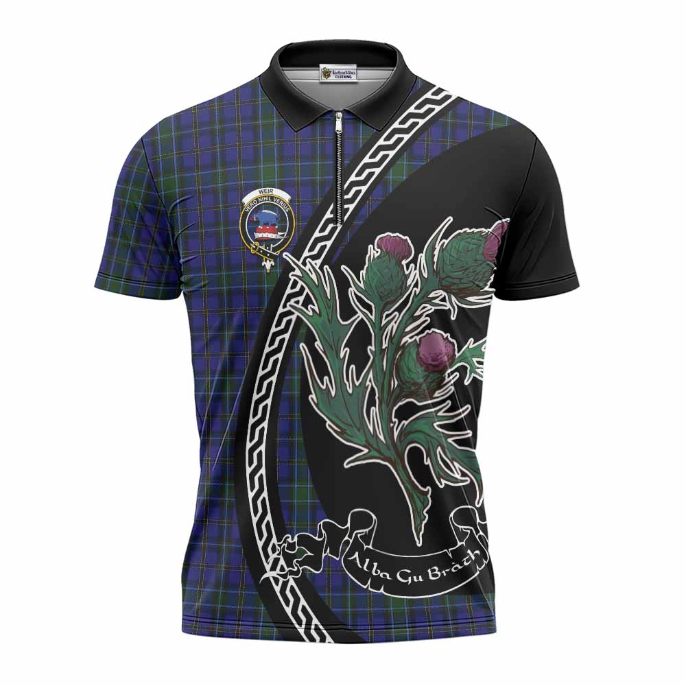Weir Family Crest Tartan Zipper Polo Shirt Alba Thistle Inspired - Tartan Vibes Clothing