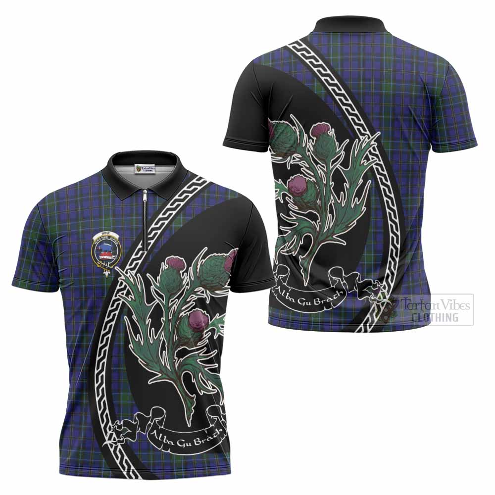 Weir Family Crest Tartan Zipper Polo Shirt Alba Thistle Inspired - Tartan Vibes Clothing