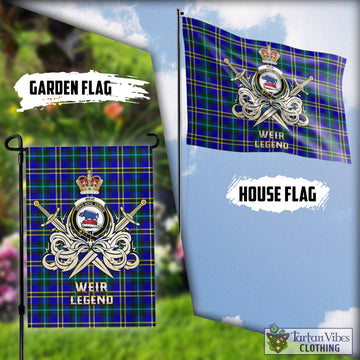 Weir Modern Tartan Flag with Clan Crest and the Golden Sword of Courageous Legacy