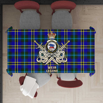 Weir Modern Tartan Tablecloth with Clan Crest and the Golden Sword of Courageous Legacy