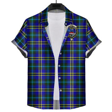 Weir Modern Tartan Short Sleeve Button Down Shirt with Family Crest