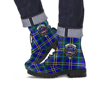 Weir Modern Tartan Leather Boots with Family Crest