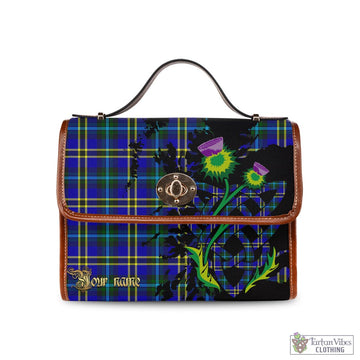 Weir Modern Tartan Waterproof Canvas Bag with Scotland Map and Thistle Celtic Accents