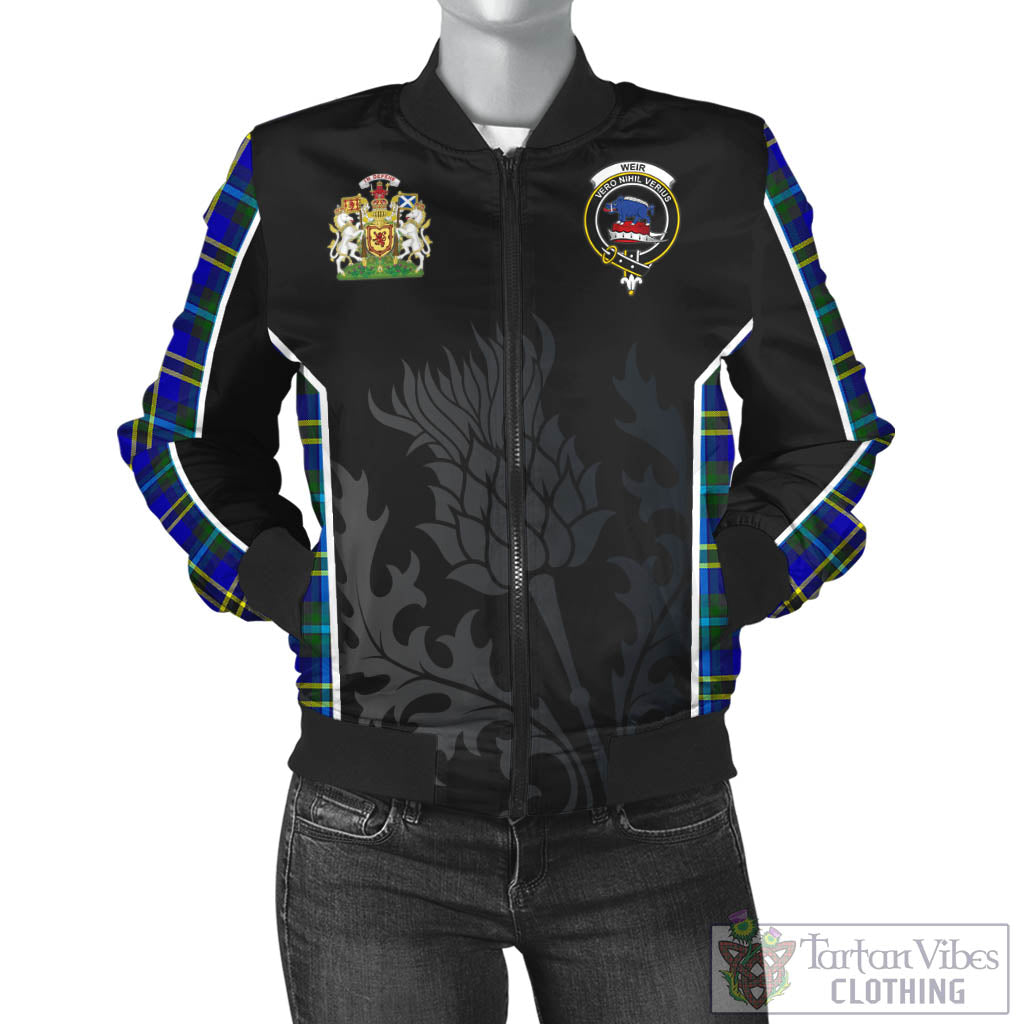 Tartan Vibes Clothing Weir Modern Tartan Bomber Jacket with Family Crest and Scottish Thistle Vibes Sport Style