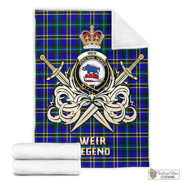 Weir Modern Tartan Blanket with Clan Crest and the Golden Sword of Courageous Legacy