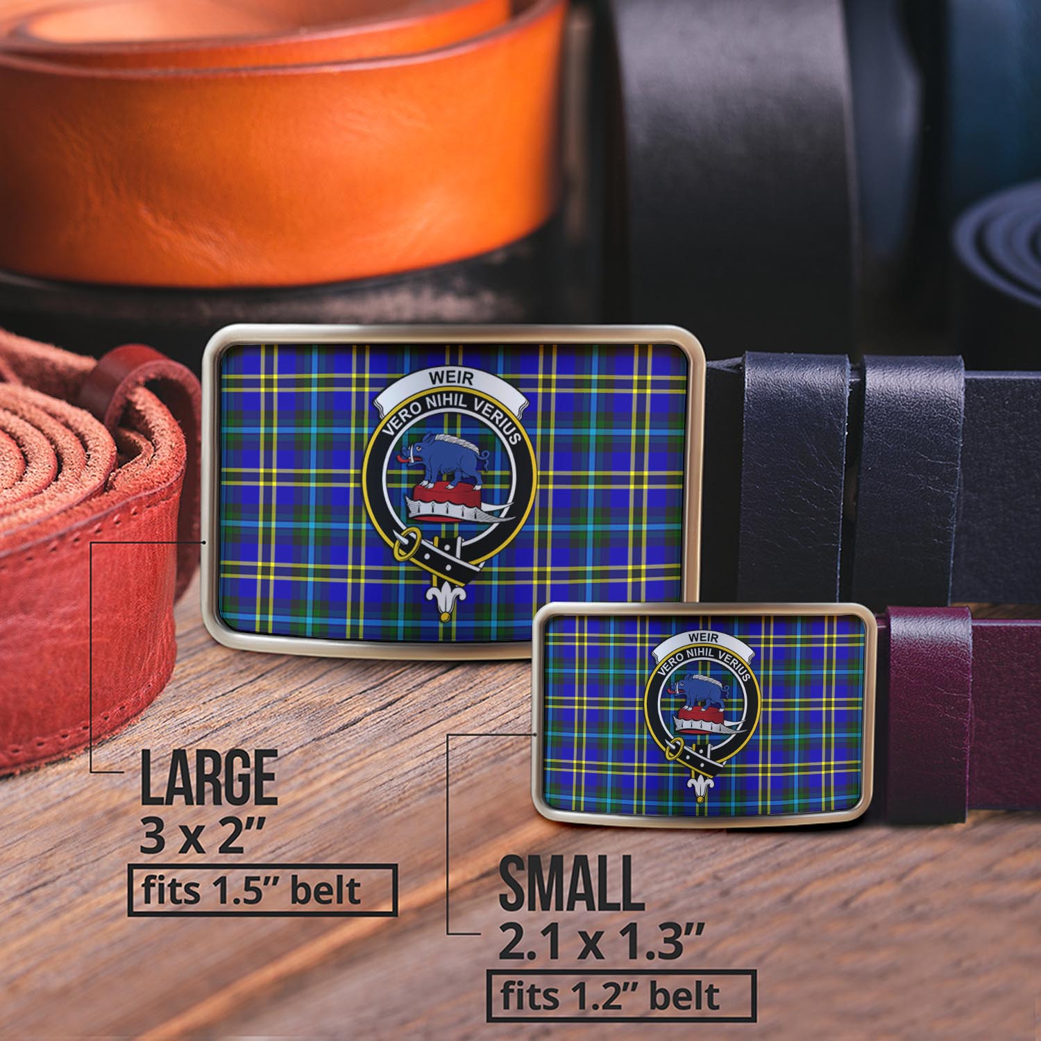 Weir Modern Tartan Belt Buckles with Family Crest - Tartanvibesclothing Shop