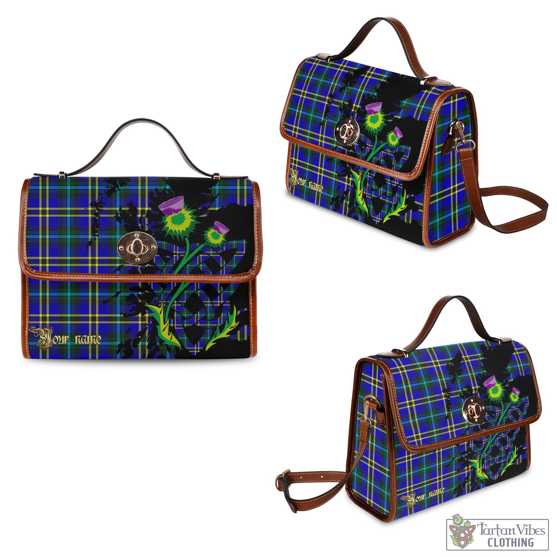 Tartan Vibes Clothing Weir Modern Tartan Waterproof Canvas Bag with Scotland Map and Thistle Celtic Accents