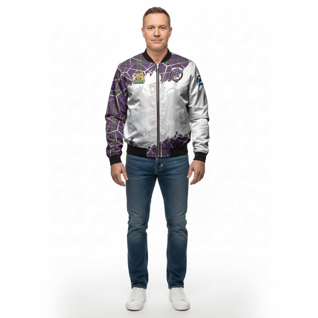 Weir Tartan Bomber Jacket with Family Crest and Lion Rampant Grunge Style