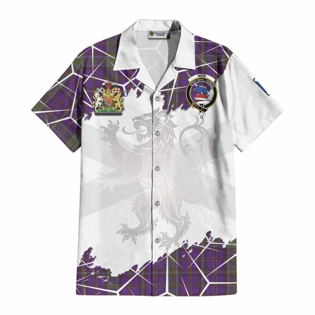Weir Tartan Cotton Hawaiian Shirt with Family Crest and Lion Rampant Grunge Style