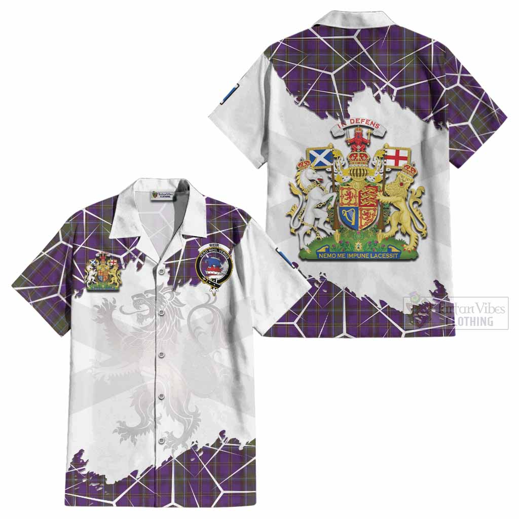 Weir Tartan Cotton Hawaiian Shirt with Family Crest and Lion Rampant Grunge Style