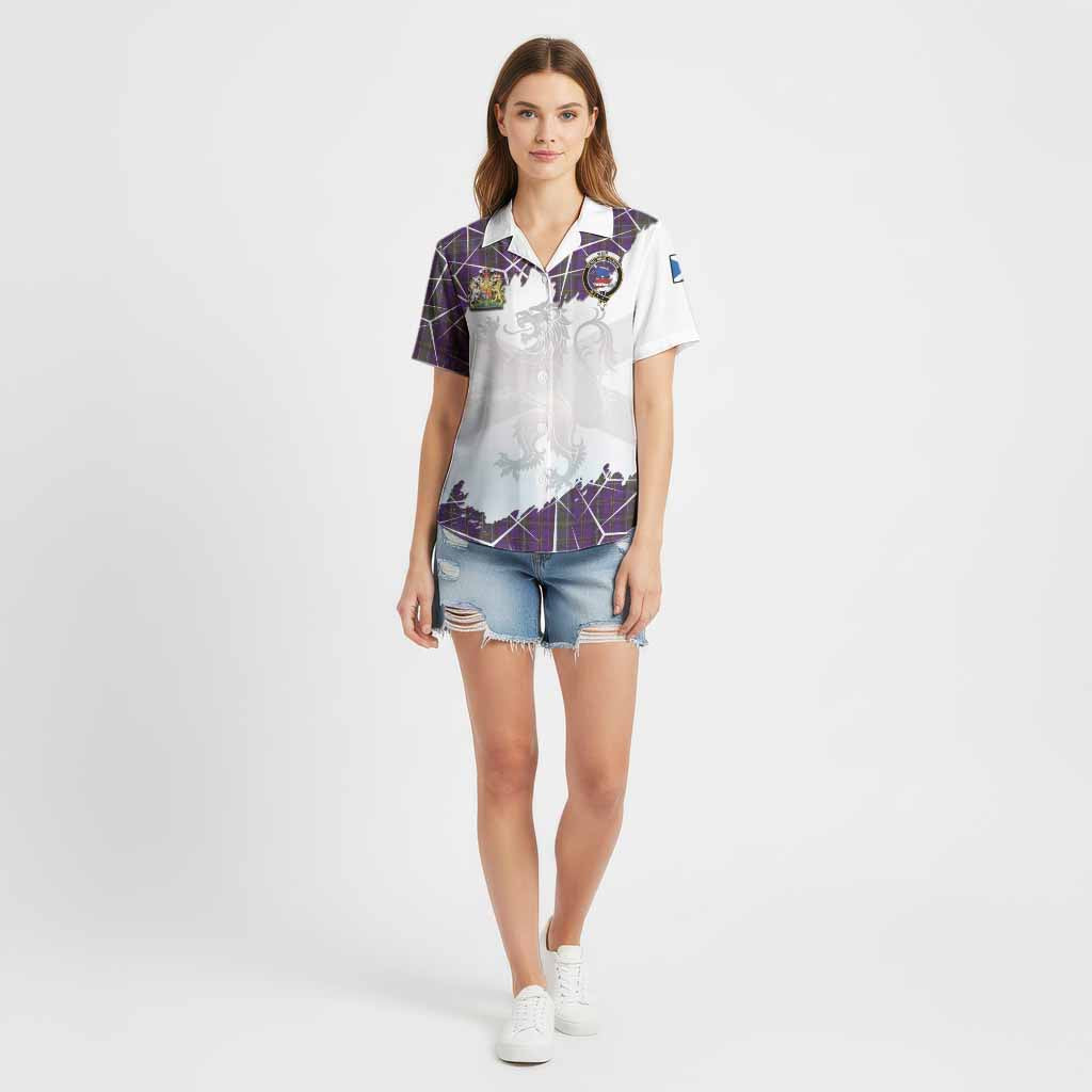 Weir Tartan Cotton Hawaiian Shirt with Family Crest and Lion Rampant Grunge Style