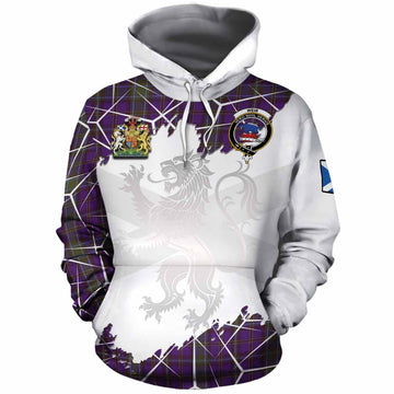 Weir Tartan Cotton Hoodie with Family Crest and Lion Rampant Grunge Style