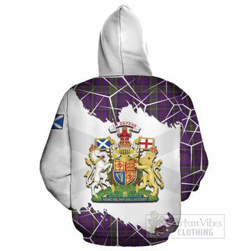 Weir Tartan Cotton Hoodie with Family Crest and Lion Rampant Grunge Style