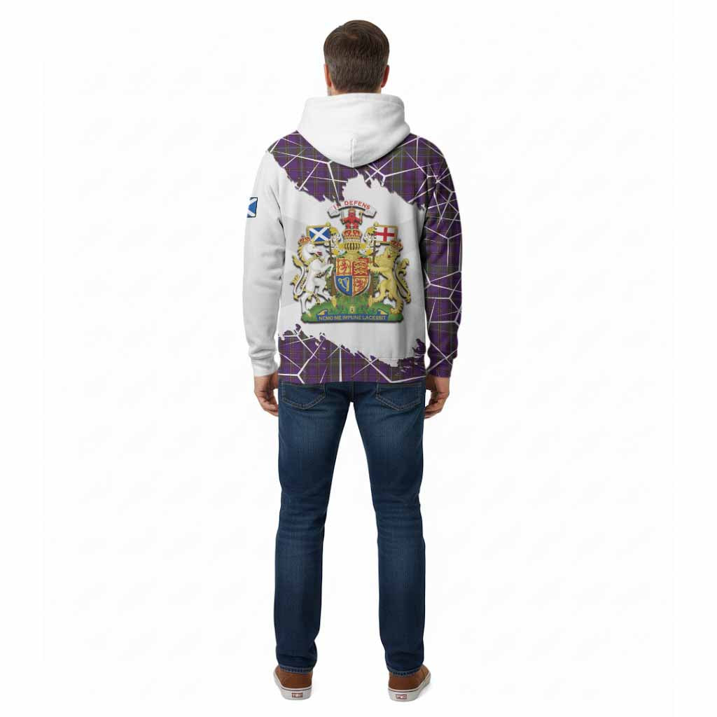 Weir Tartan Cotton Hoodie with Family Crest and Lion Rampant Grunge Style