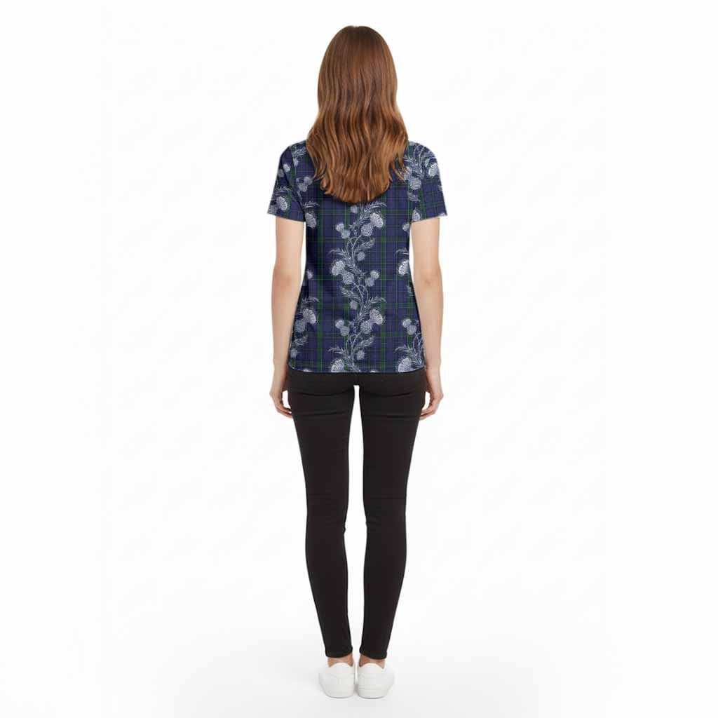 Weir Tartan Cotton T-shirt Seamless Scottish Thistle Flowers