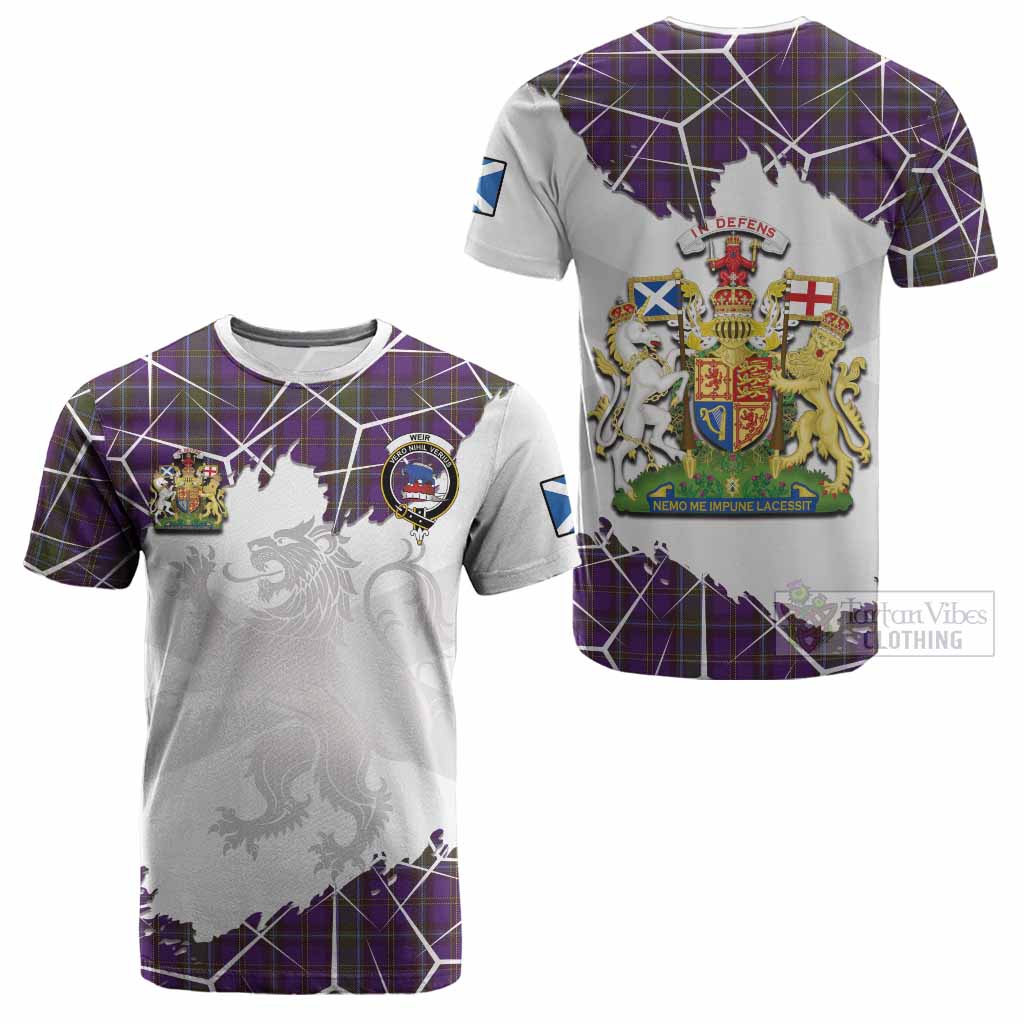 Weir Tartan Cotton T-shirt with Family Crest and Lion Rampant Grunge Style