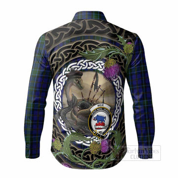 Weir Tartan Crest Bagpipe Nessie Long Sleeve Button Shirts Scottish Loch Ness Monster Celtic Thistle