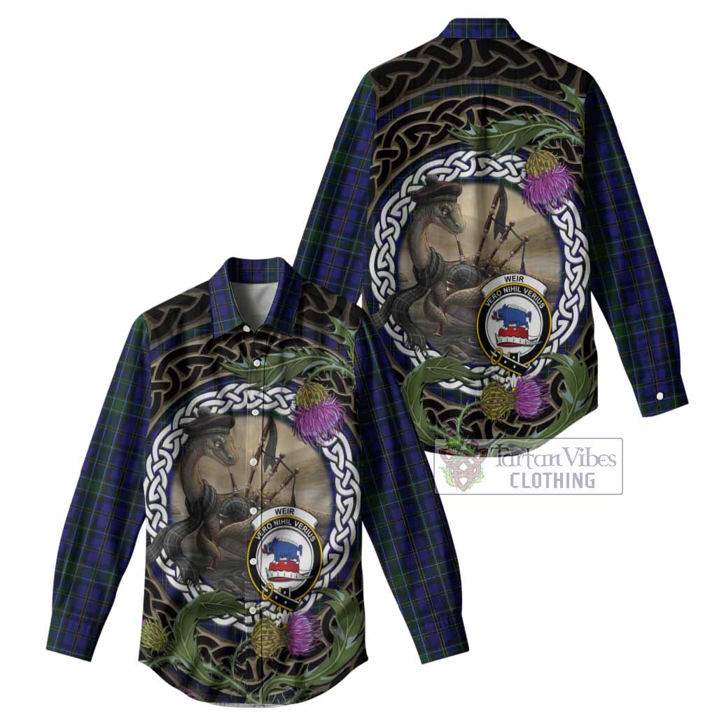 Weir Tartan Crest Bagpipe Nessie Women Casual Shirt Scottish Loch Ness Monster Celtic Thistle