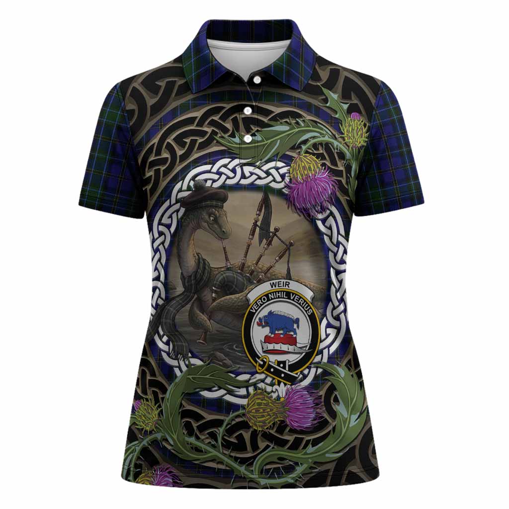 Weir Tartan Crest Bagpipe Nessie Women Polo Shirt Scottish Loch Ness Monster Celtic Thistle