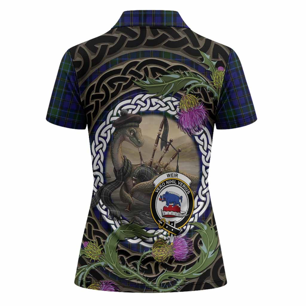 Weir Tartan Crest Bagpipe Nessie Women Polo Shirt Scottish Loch Ness Monster Celtic Thistle