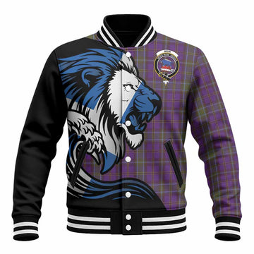 Weir Tartan Crest Baseball Jacket Scottish Golden Lions Wave Flow