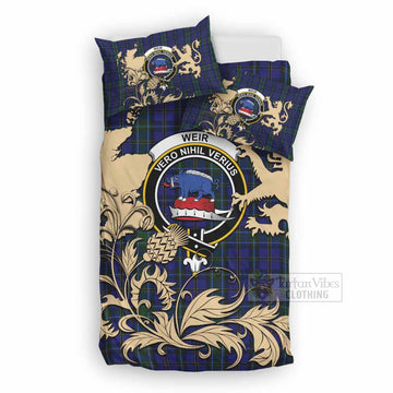 Weir Tartan Crest Bedding Set with Scottish Iconic Symbols 