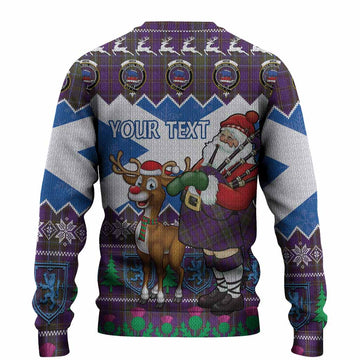 Weir Tartan Crest Christmas Christmas Ugly Sweater Scotland Santa With Bagpipes Cute Reindeer