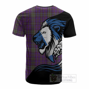 Weir Tartan Crest Cotton T-shirt Scottish Golden Lions Wave Flow