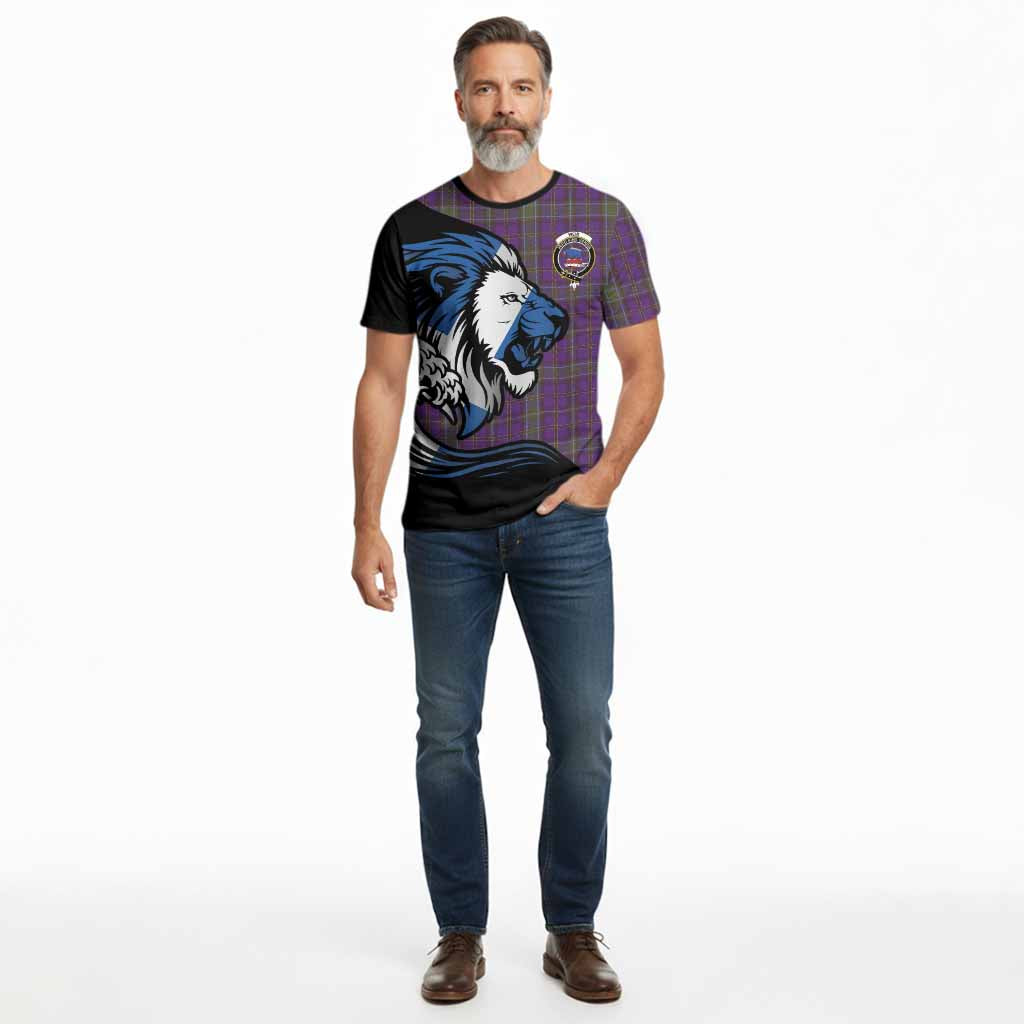 Weir Tartan Crest Cotton T-shirt Scottish Golden Lions Wave Flow