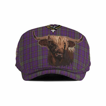 Weir Tartan Crest Flat Cap, Jeff Cap Scotland Heilan Coo Tartan Seamless Style