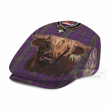 Weir Tartan Crest Flat Cap, Jeff Cap Scotland Heilan Coo Tartan Seamless Style