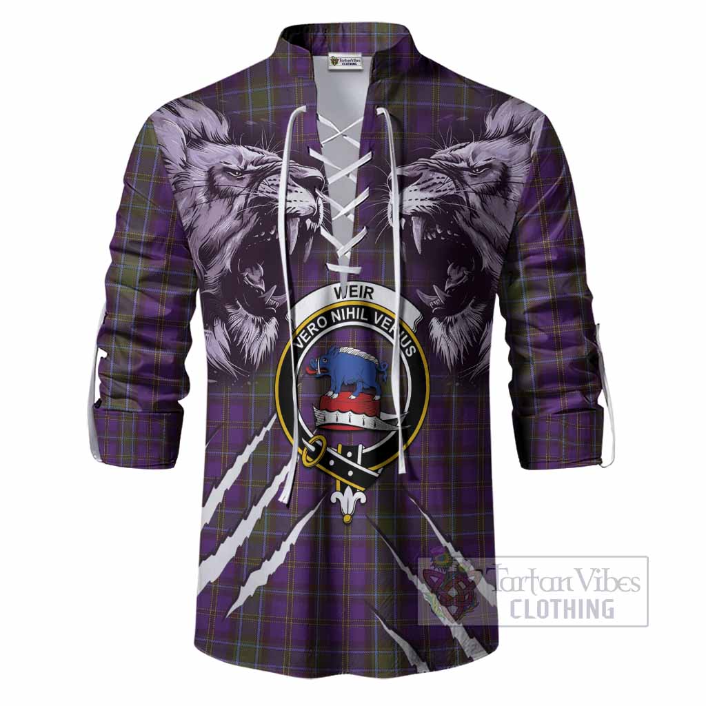 Weir Tartan Crest Ghillie Shirt Ferocious Lion Style