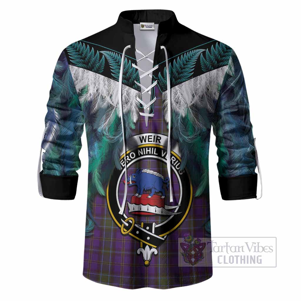 Weir Tartan Crest Ghillie Shirt New Zealand Maori Korowai Cloak