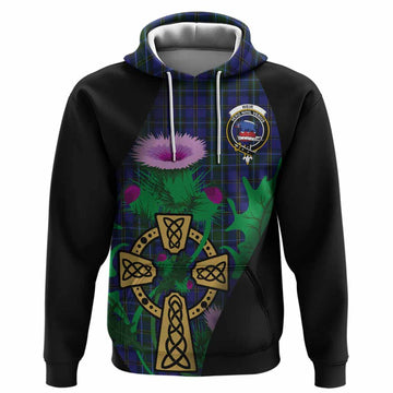Weir Tartan Crest Hoodie Celtic Cross Thistle Flowers