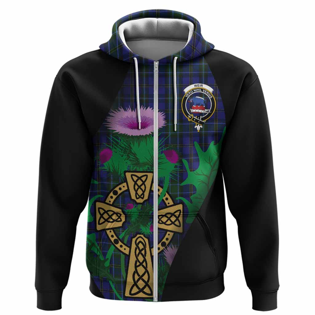 Weir Tartan Crest Hoodie Celtic Cross Thistle Flowers