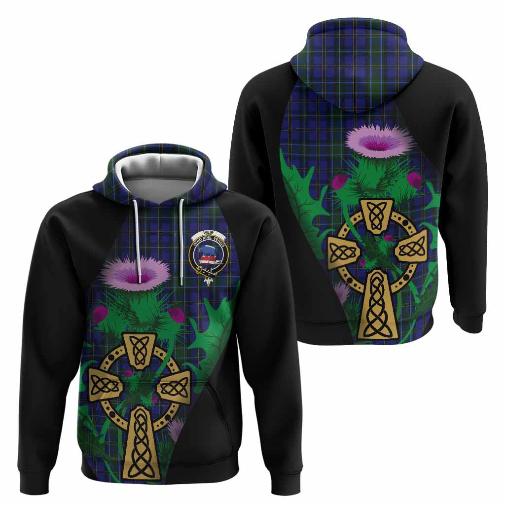 Weir Tartan Crest Hoodie Celtic Cross Thistle Flowers