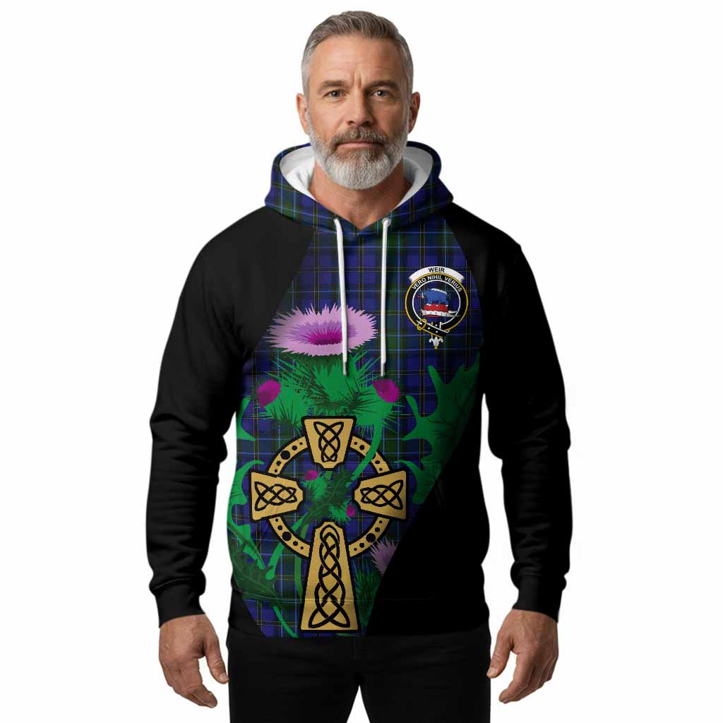 Weir Tartan Crest Hoodie Celtic Cross Thistle Flowers