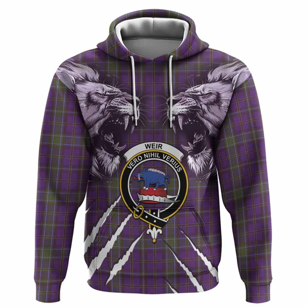 Weir Tartan Crest Hoodie Ferocious Lion Style