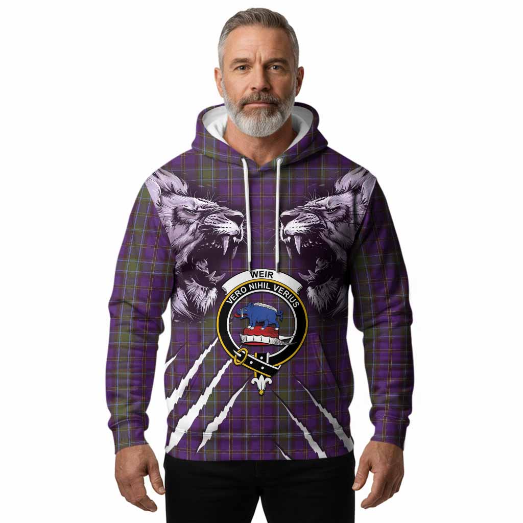 Weir Tartan Crest Hoodie Ferocious Lion Style