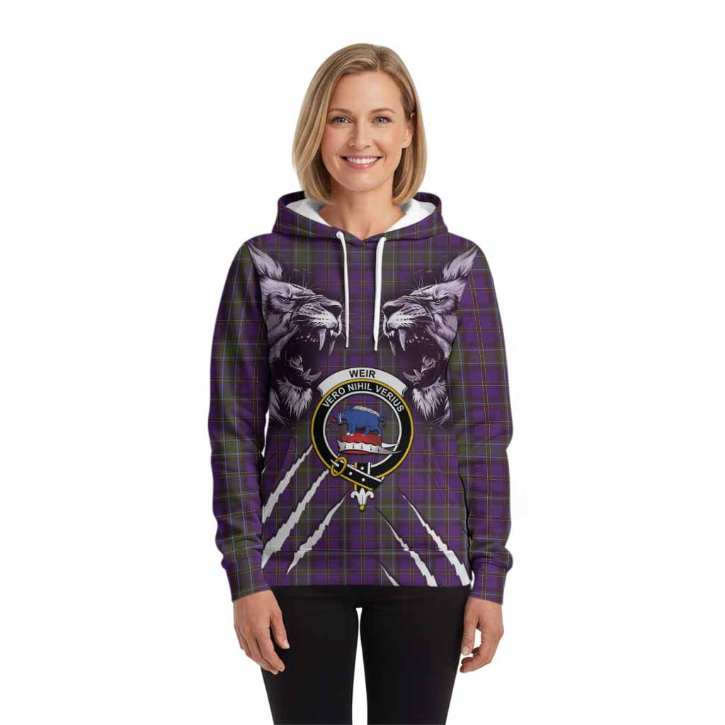 Weir Tartan Crest Hoodie Ferocious Lion Style