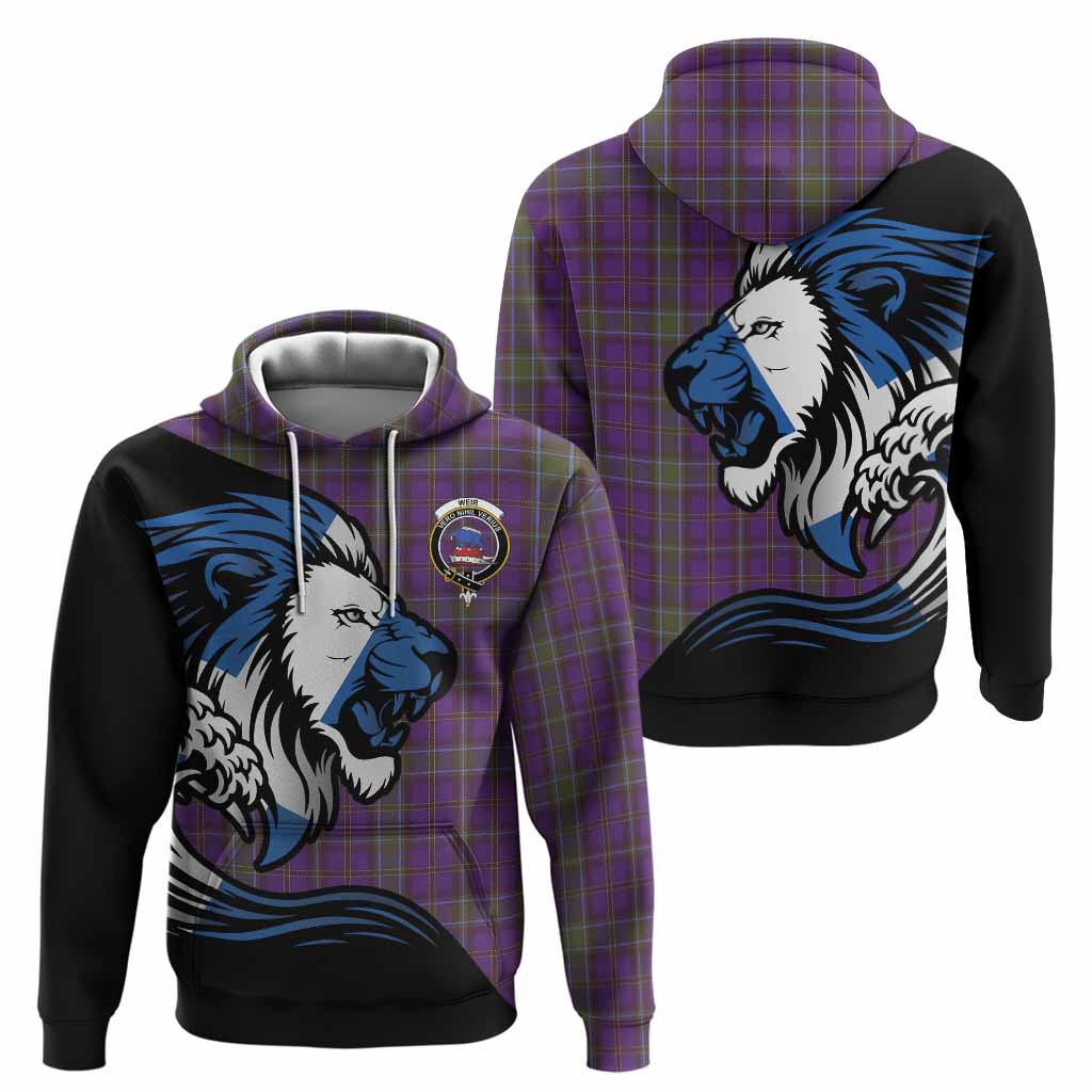 Weir Tartan Crest Hoodie Scottish Golden Lions Wave Flow