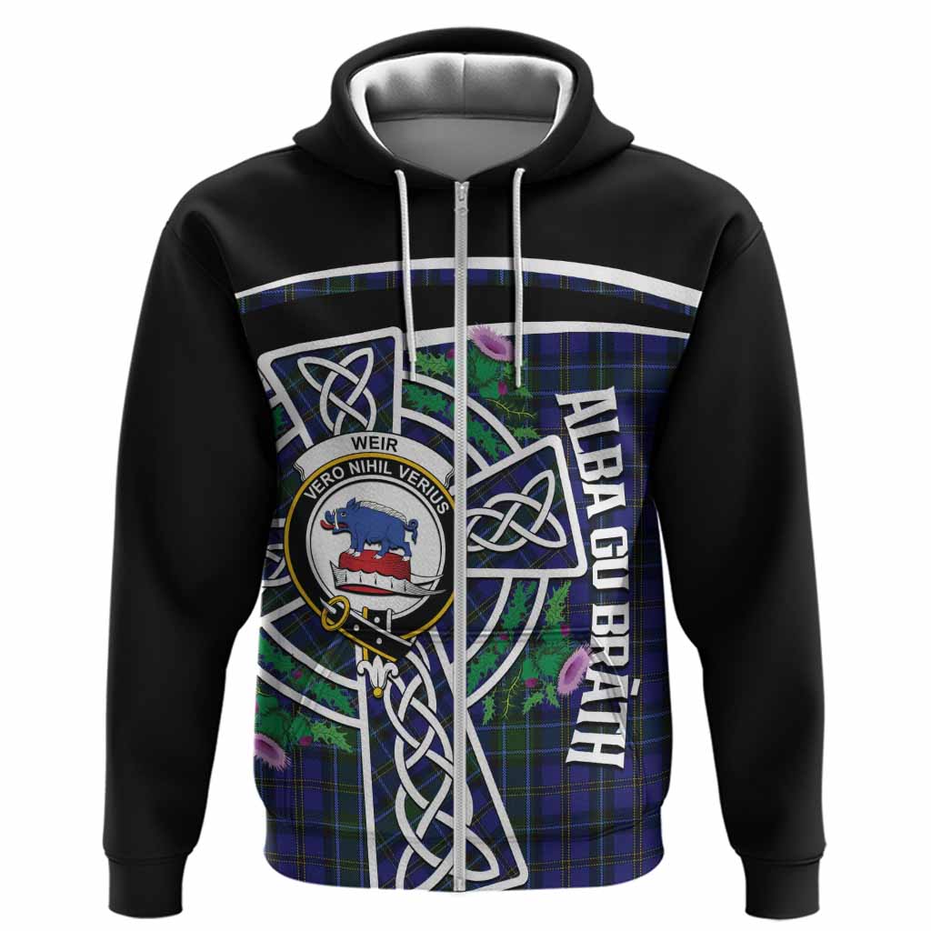 Weir Tartan Crest Hoodie Scottish Thistle Celtic Cross Alba Gu Brath