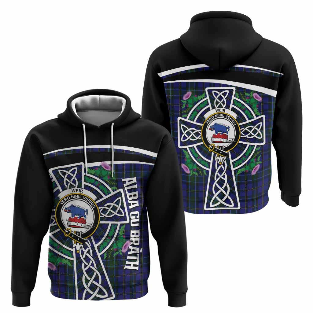 Weir Tartan Crest Hoodie Scottish Thistle Celtic Cross Alba Gu Brath