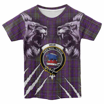 Weir Tartan Crest Kid T-shirt Ferocious Lion Style