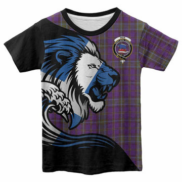 Weir Tartan Crest Kid T-shirt Scottish Golden Lions Wave Flow